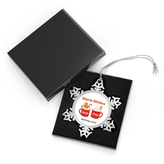 Pewter Snowflake Ornament — Personalized "Warm Wishes" Holiday Keepsake