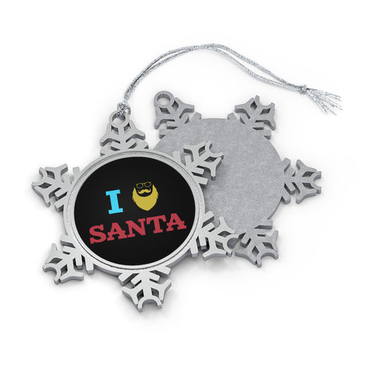 Pewter Snowflake Ornament — “I Santa” Holiday Tree Decoration