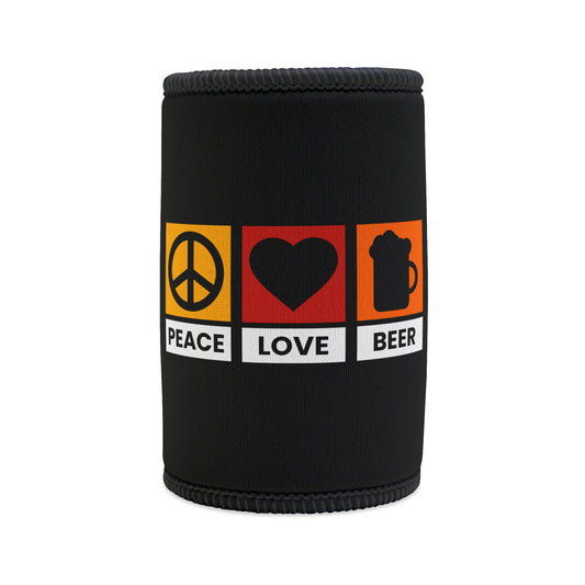 Peace Love Beer Stubby Cooler — Can Koozie for Brewers, Parties & Gifts