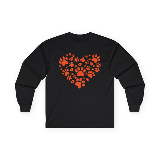 Paw Print Heart Long Sleeve Tee for Animal Lovers, Gift for Pet Owners