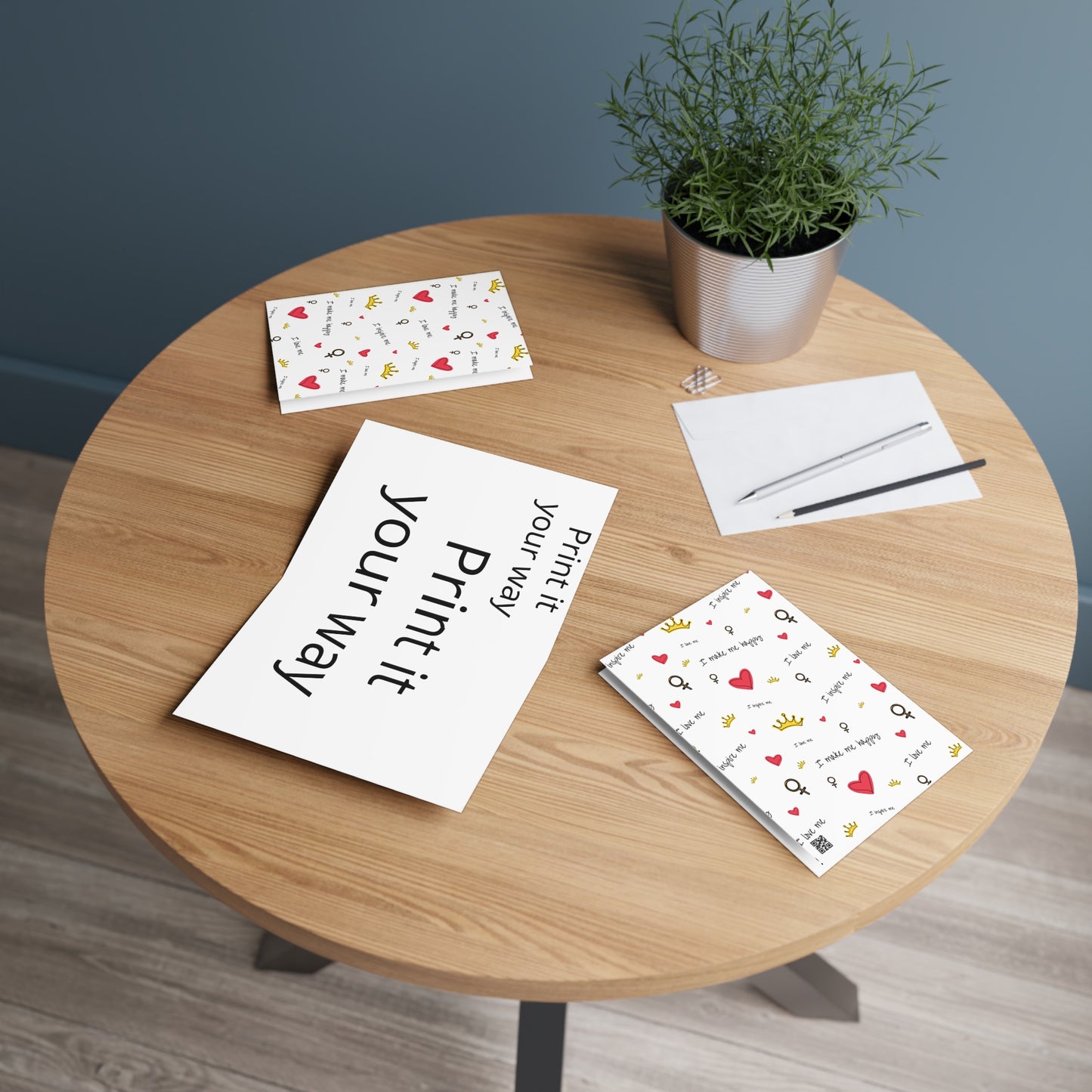 Greeting Card — Self-Love Pattern (Hearts, Crowns & Feminine Symbols)