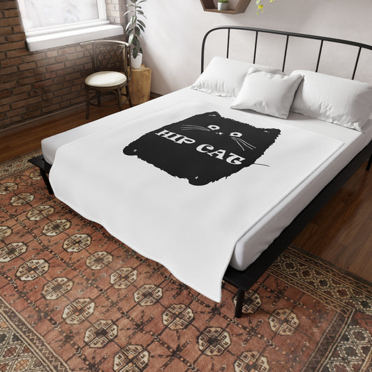 Hip Cat Plush Fleece Blanket – Cute Black Cat Graphic Throw