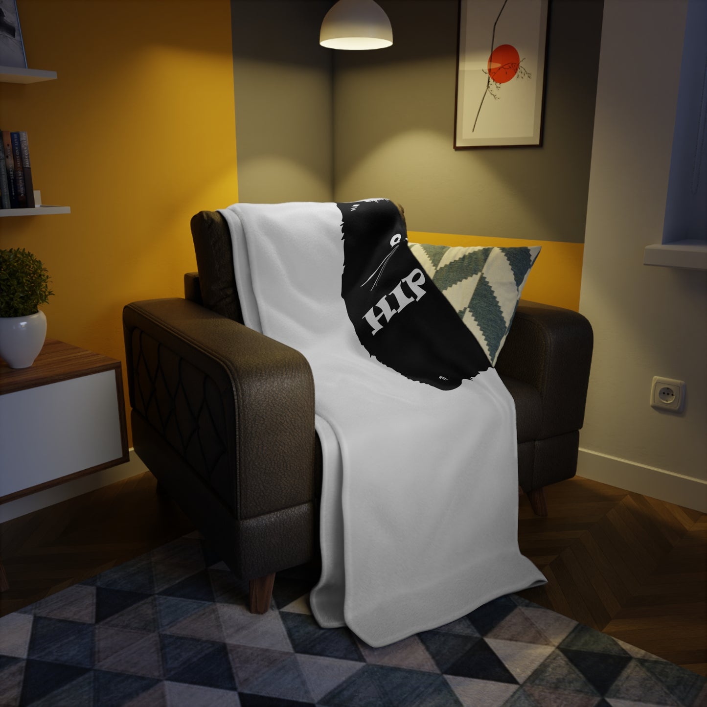 Hip Cat Plush Fleece Blanket – Cute Black Cat Graphic Throw