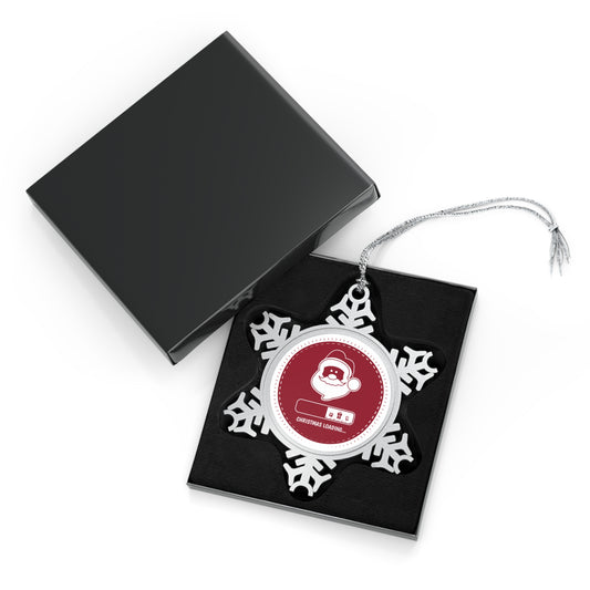 Pewter Snowflake Ornament — 'Christmas Loading...' Santa Holiday Tree Decoration