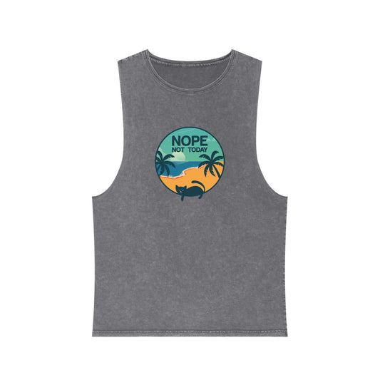 Nope Not Today Tank Top — Retro Beach Palm Graphic Stonewash Tank