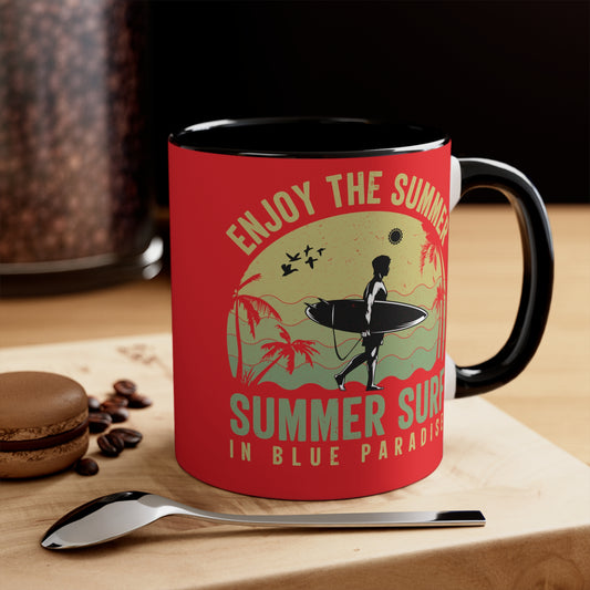 Enjoy the Sunshine Red Accent Mug — 11 oz Ceramic Coffee Cup