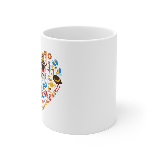Heart-Shaped Australian Icons Coffee Mug — Cute Aussie Wildlife & Culture Design (11oz)