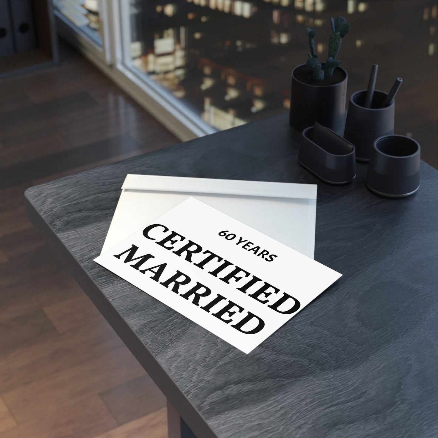 Anniversary Candy-Heart Holiday Cards — 'Certified Married 60 Years' Two-Sided Greeting