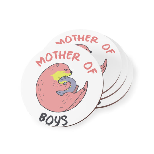 Mother of Boys Cork Coaster — Cute Otter Mom Drink Protector, Mother’s Day Gift