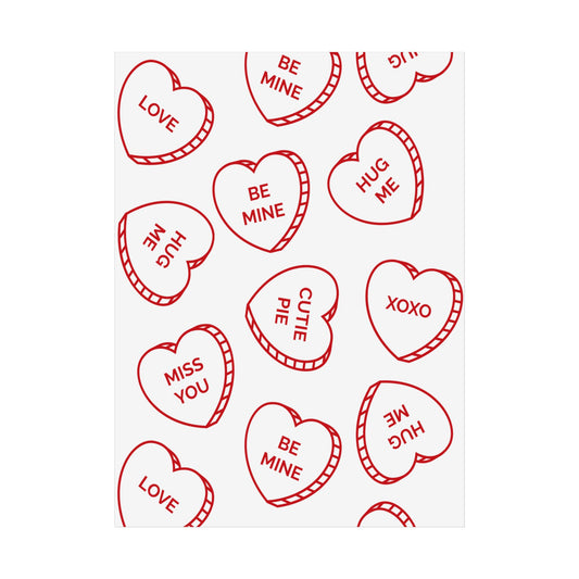 Valentine Candy Heart Pattern Unframed Poster — Be Mine, XOXO Love Print