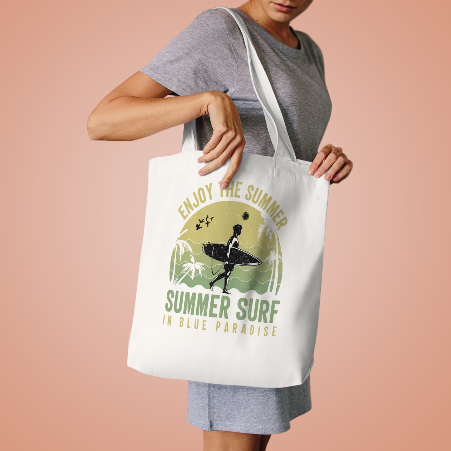 Summer Surf Cotton Tote Bag — "Enjoy the Summer" Beach Shopper