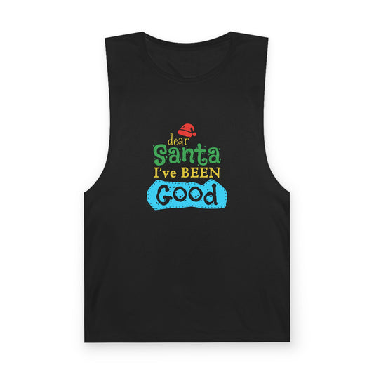Christmas Tank Top — “Santa I’ve Been Good” Holiday Graphic Tank (Shimmy Cocoa Back)