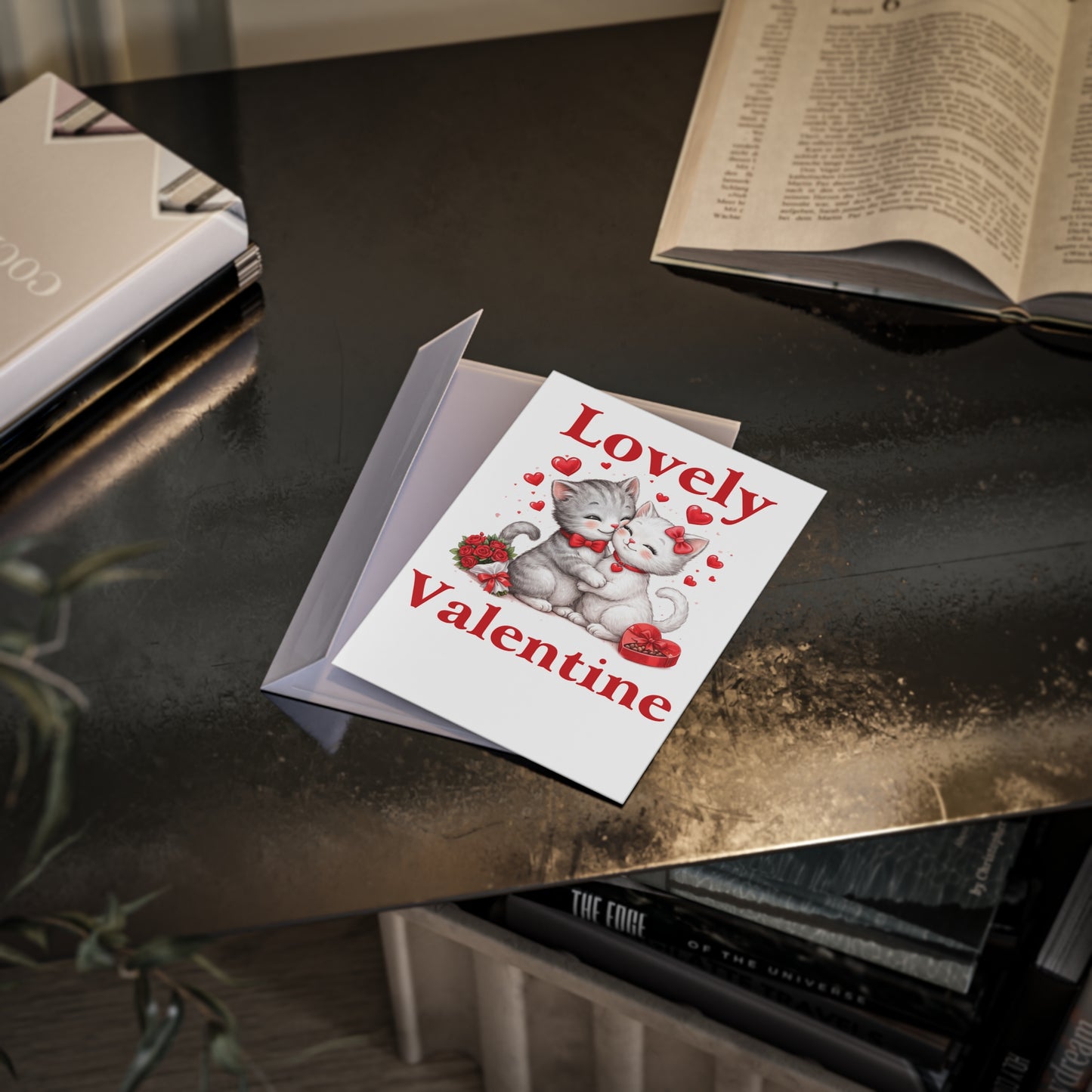 Valentine Cards — 'Lovely Valentine' Cute Kissing Kittens Holiday Card (One-Sided)