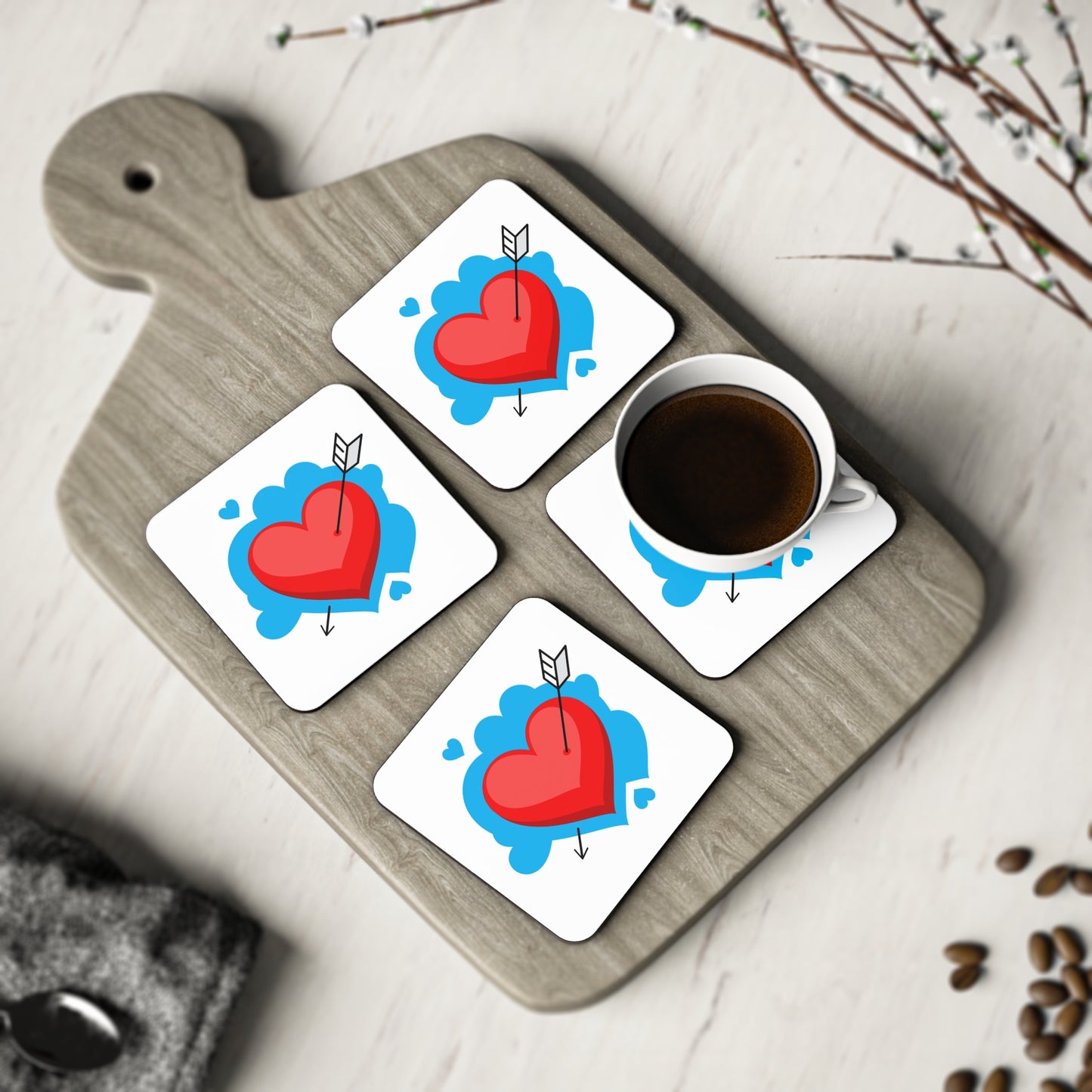 Heart & Arrow Cork Coaster — Valentine’s Day Drink Coaster