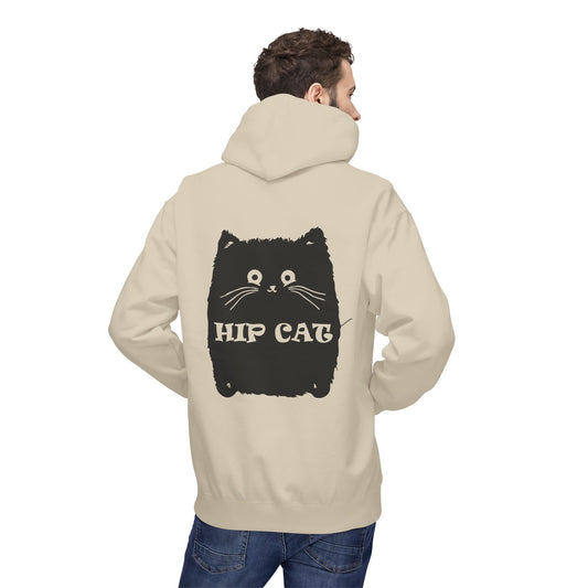 Hip Cat Graphic Hoodie — Cute Retro Cat Illustration "Hip Cat" Back Print