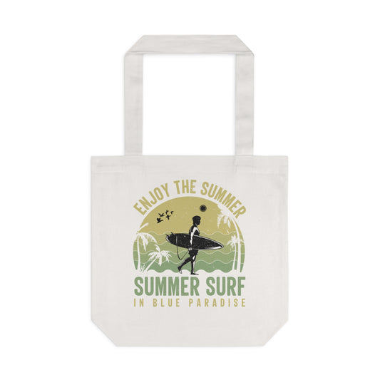 Summer Surf Cotton Tote Bag — "Enjoy the Summer" Beach Shopper