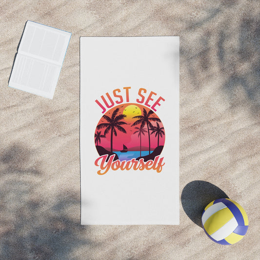 Beach Towel - "Just See Yourself" Tropical Sunset Palm Print