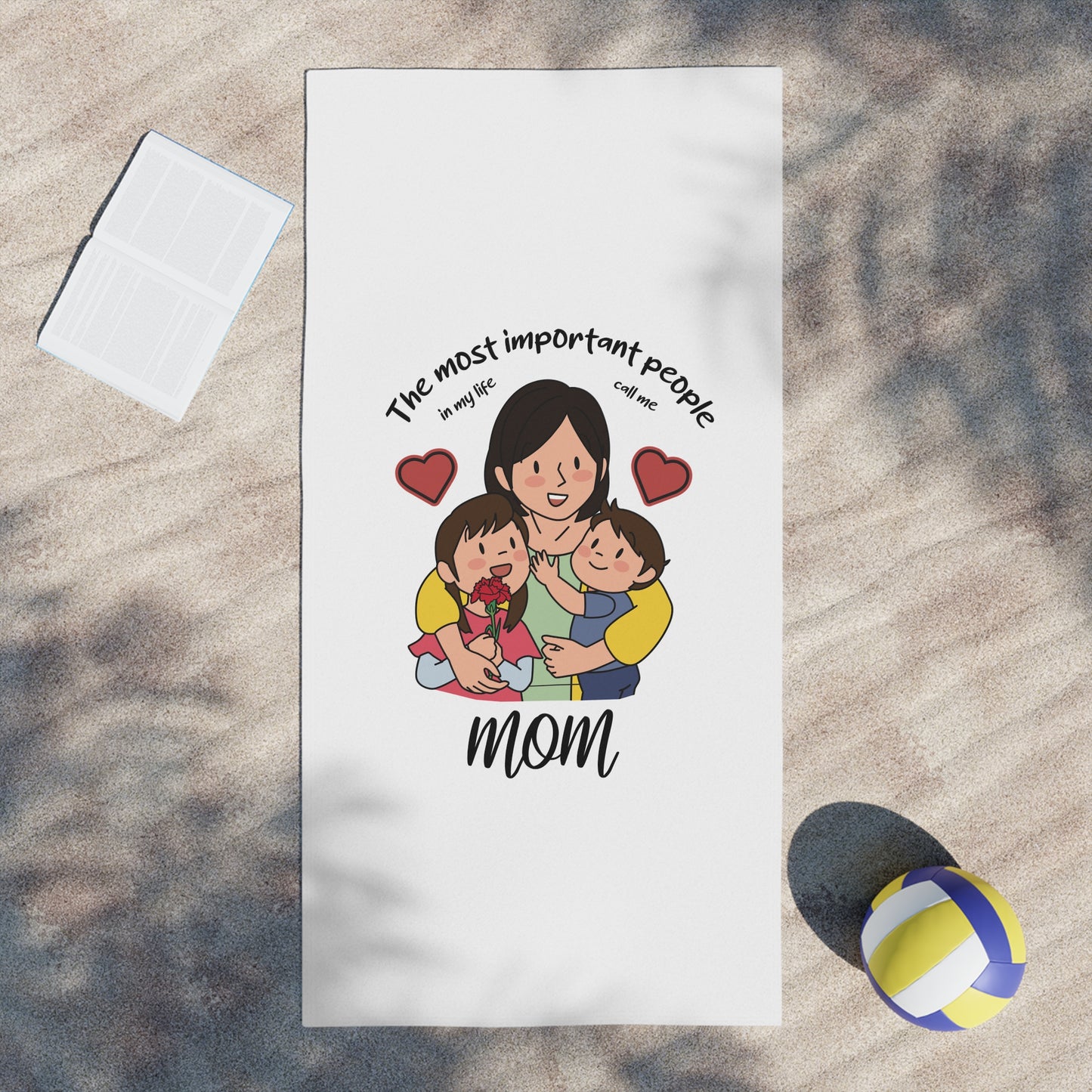 Mom & Kids Beach Towel — "The Most Important People" Family Graphic