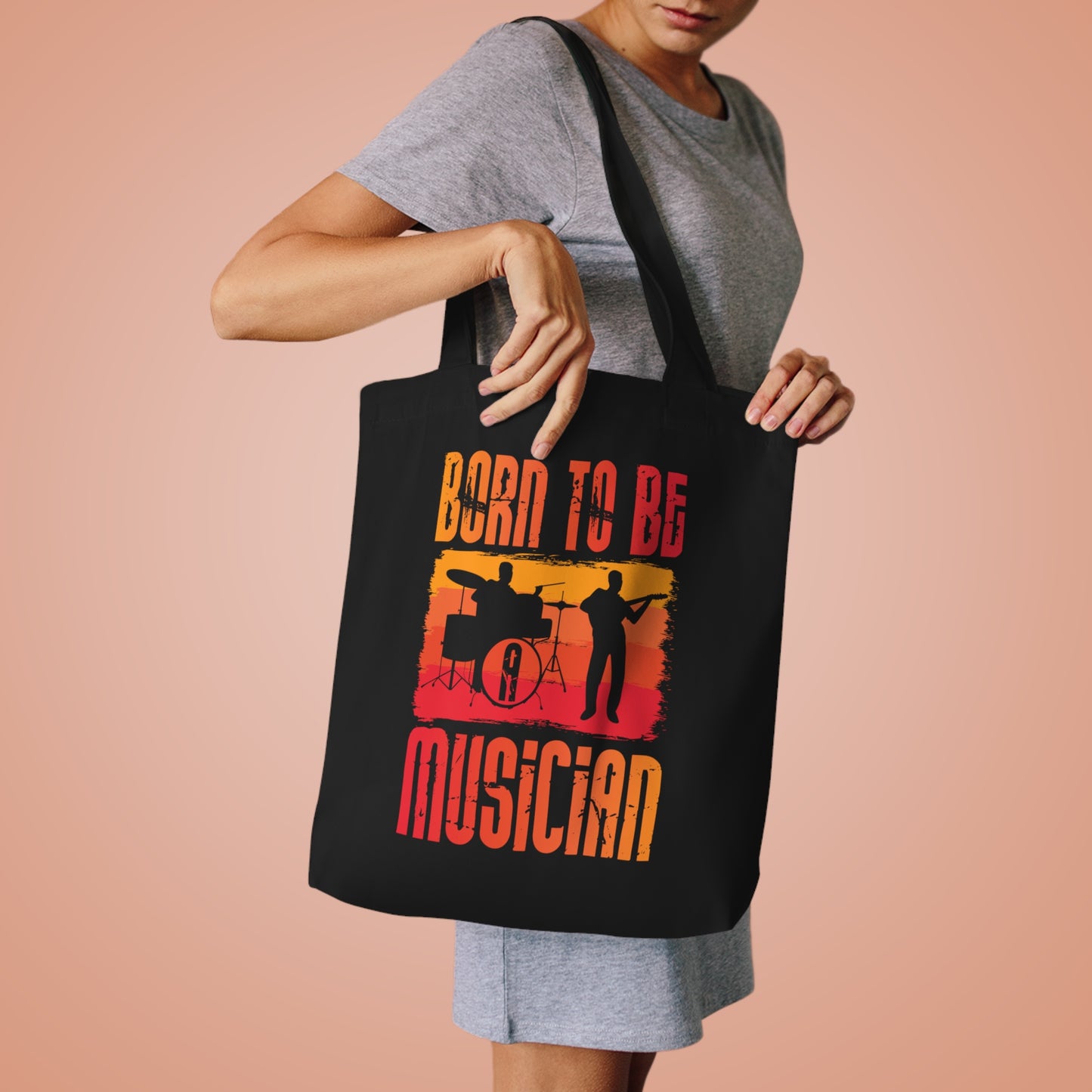 Born to Be Musician Tote Bag – Retro Drummer & Guitar Silhouette Music Lover Gift