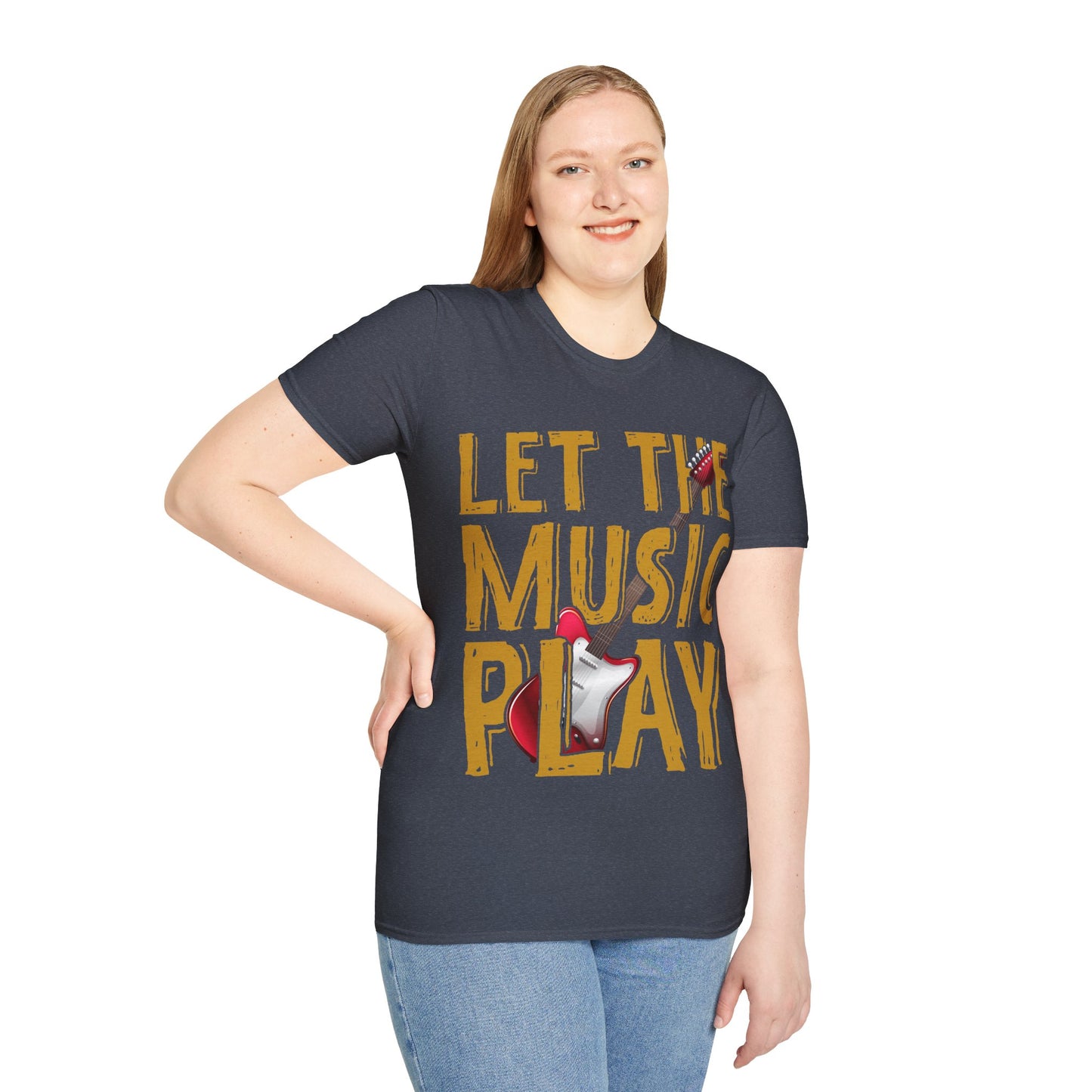 Let The Music Play Guitar T-Shirt — Retro Rock Music Tee for Musicians & Fans