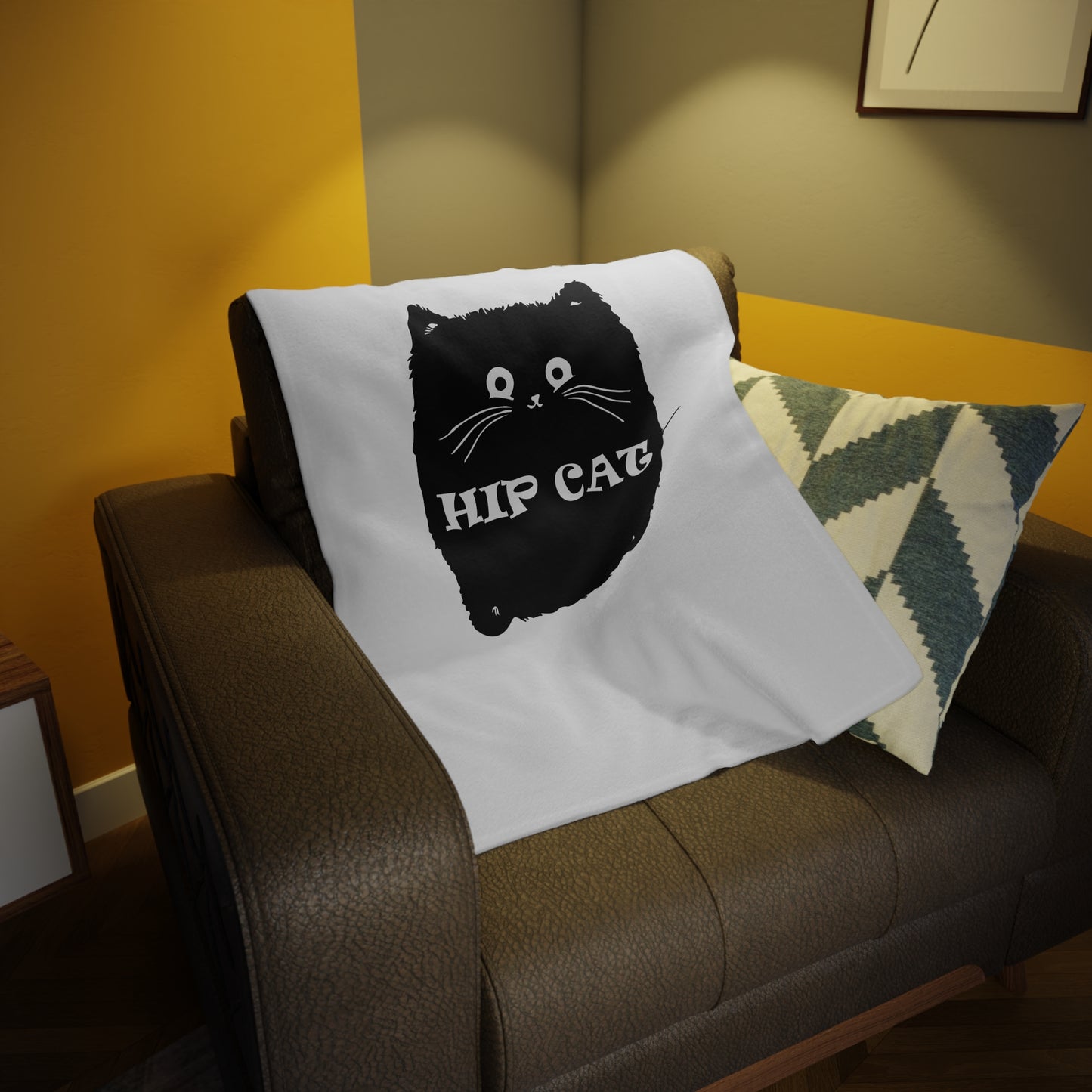 Hip Cat Plush Fleece Blanket – Cute Black Cat Graphic Throw