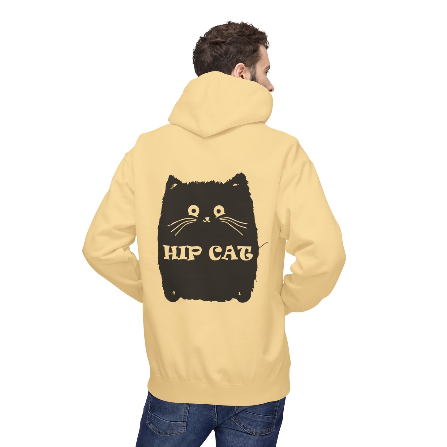 Hip Cat Graphic Hoodie — Cute Retro Cat Illustration "Hip Cat" Back Print