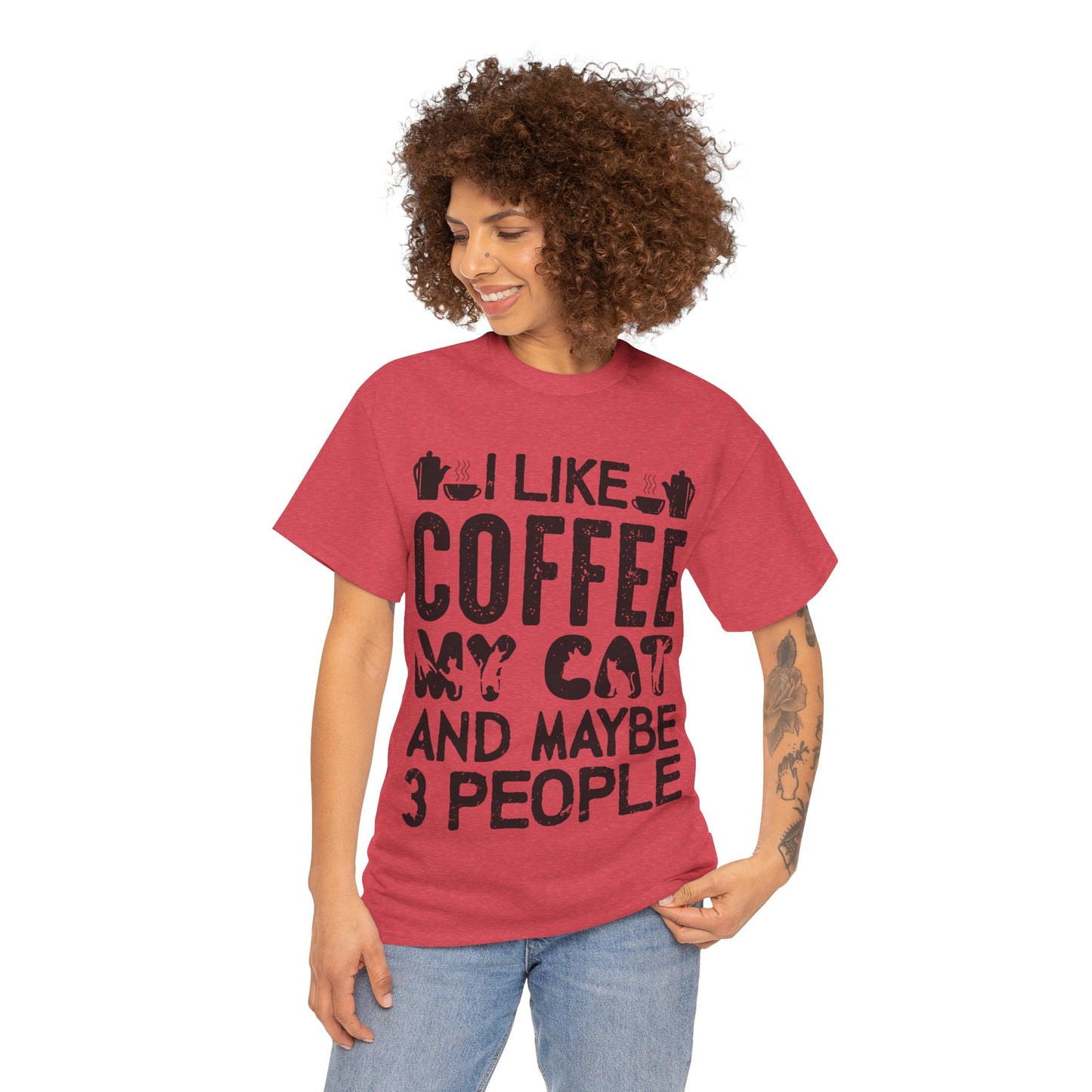Coffee & Cat Tee — "I Like Coffee, My Cat, And Maybe 3 People" Funny Cat Lover Shirt