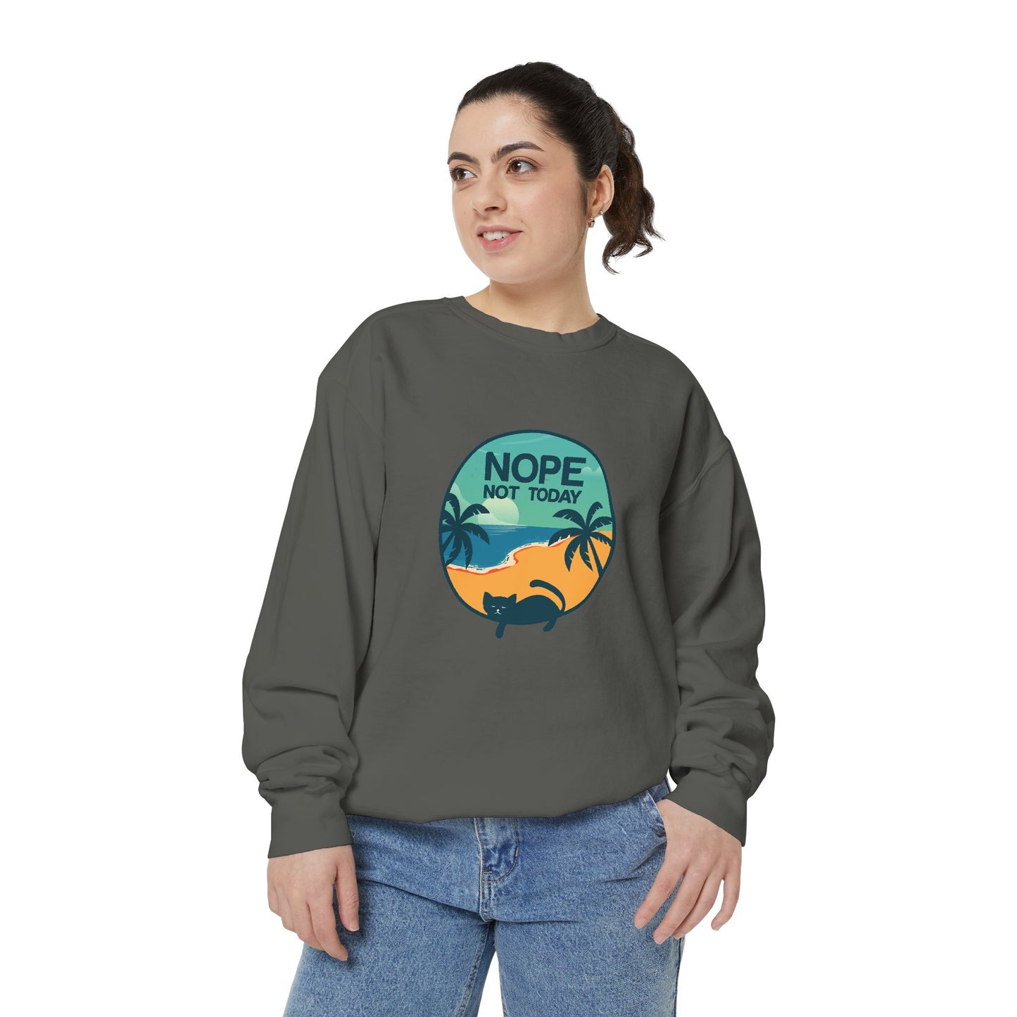 Nope Not Today Sweatshirt — Relaxed Beach Palm Tree Crew