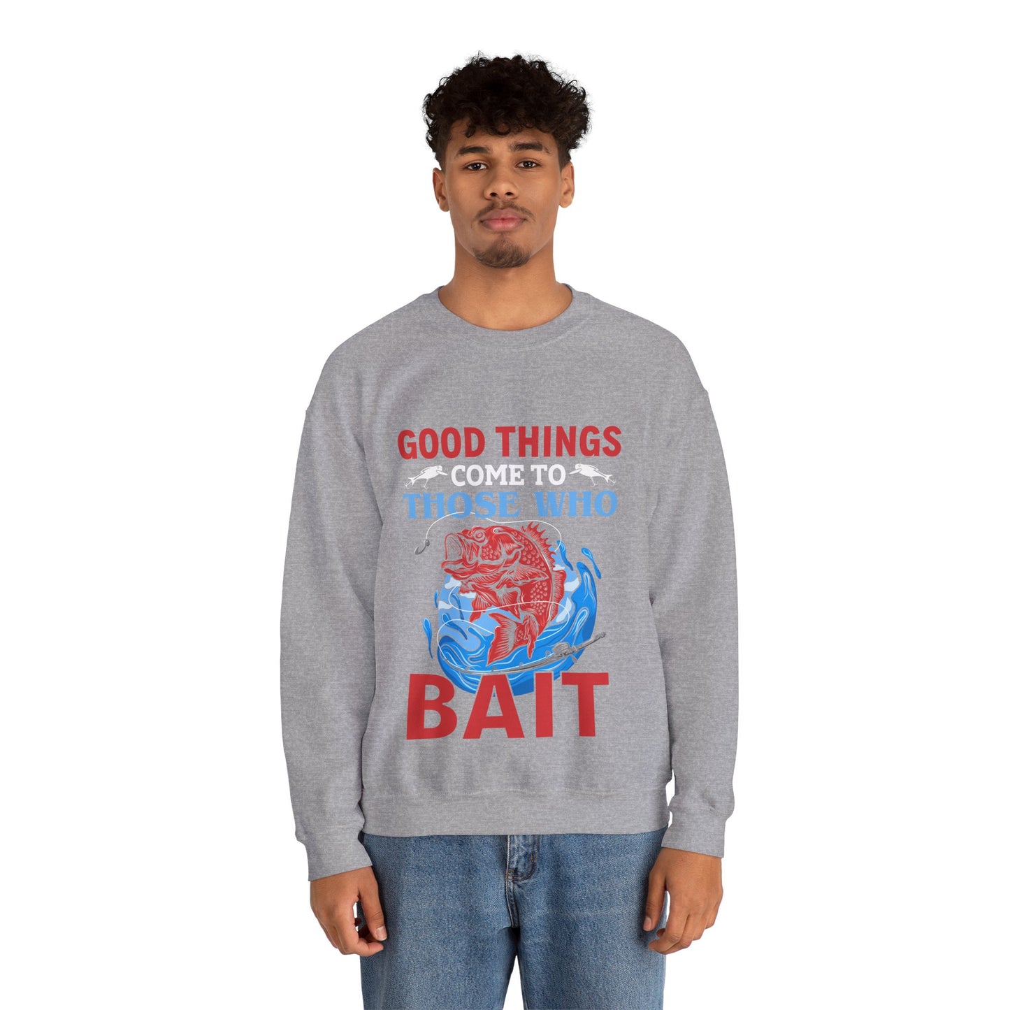 Fishing Enthusiast Crewneck Sweatshirt - Good Things for Bait Lovers