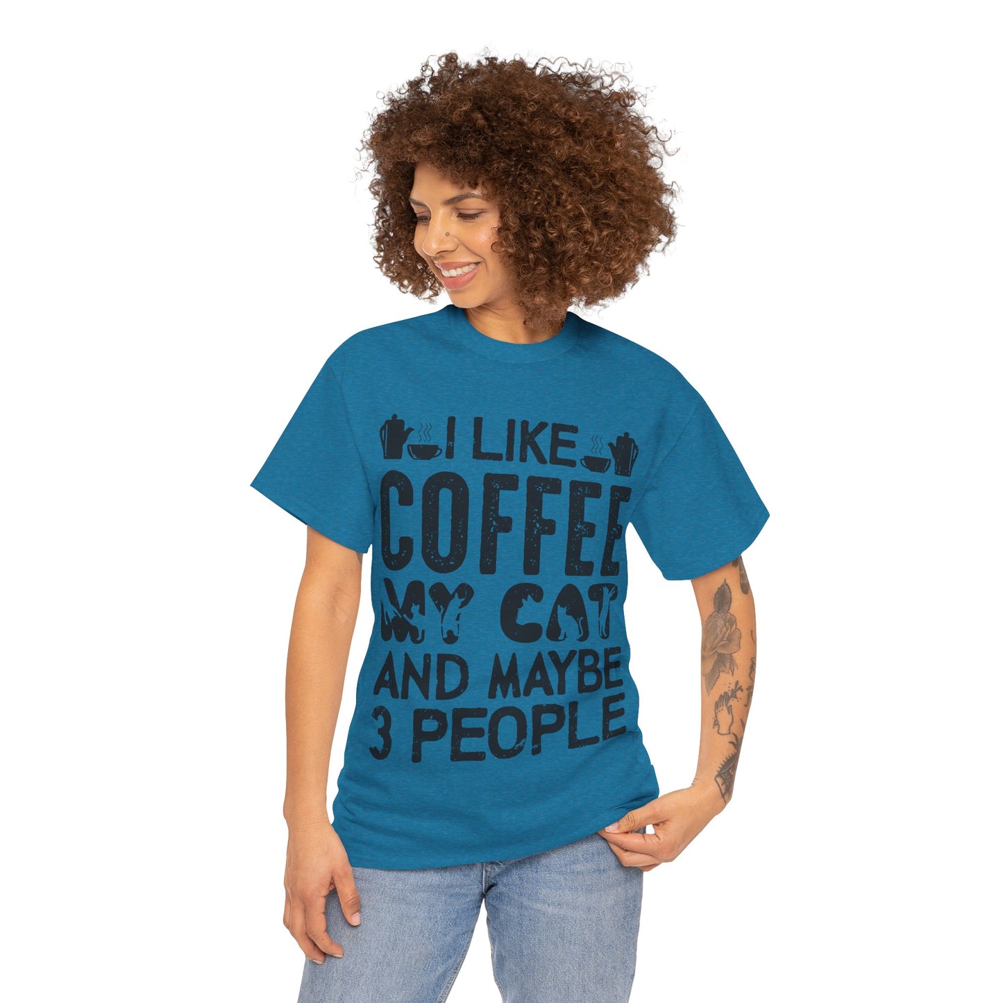 Coffee & Cat Tee — "I Like Coffee, My Cat, And Maybe 3 People" Funny Cat Lover Shirt