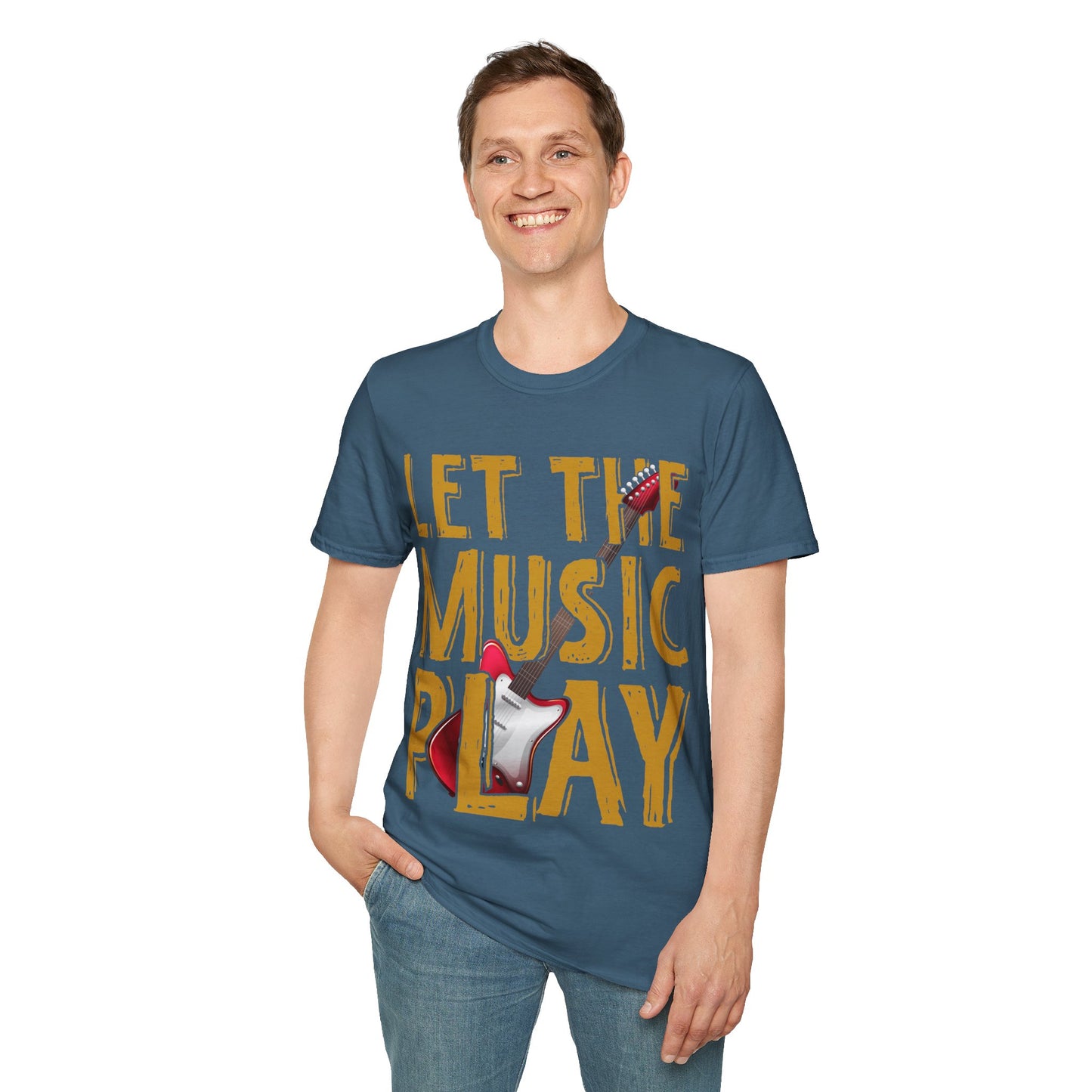 Let The Music Play Guitar T-Shirt — Retro Rock Music Tee for Musicians & Fans