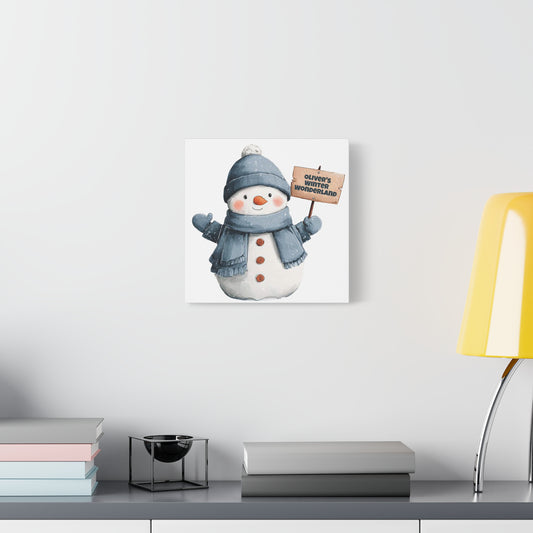Snowman Canvas Wall Art — "Oliver's Winter Wonderland" Personalized Holiday Decor
