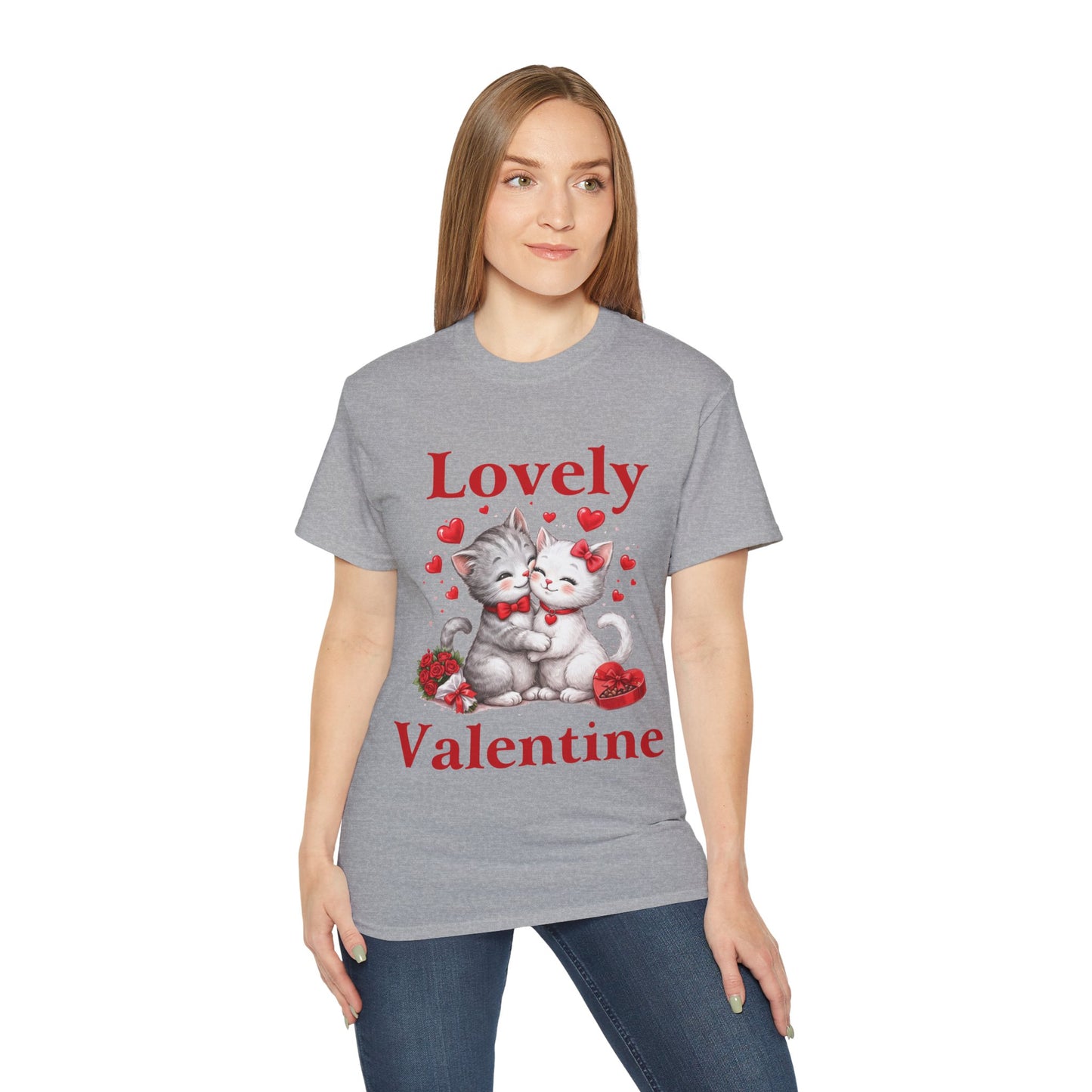Valentine Kitty Tee - "Lovely Valentine" Cute Cat Couple Valentine's Day T-Shirt