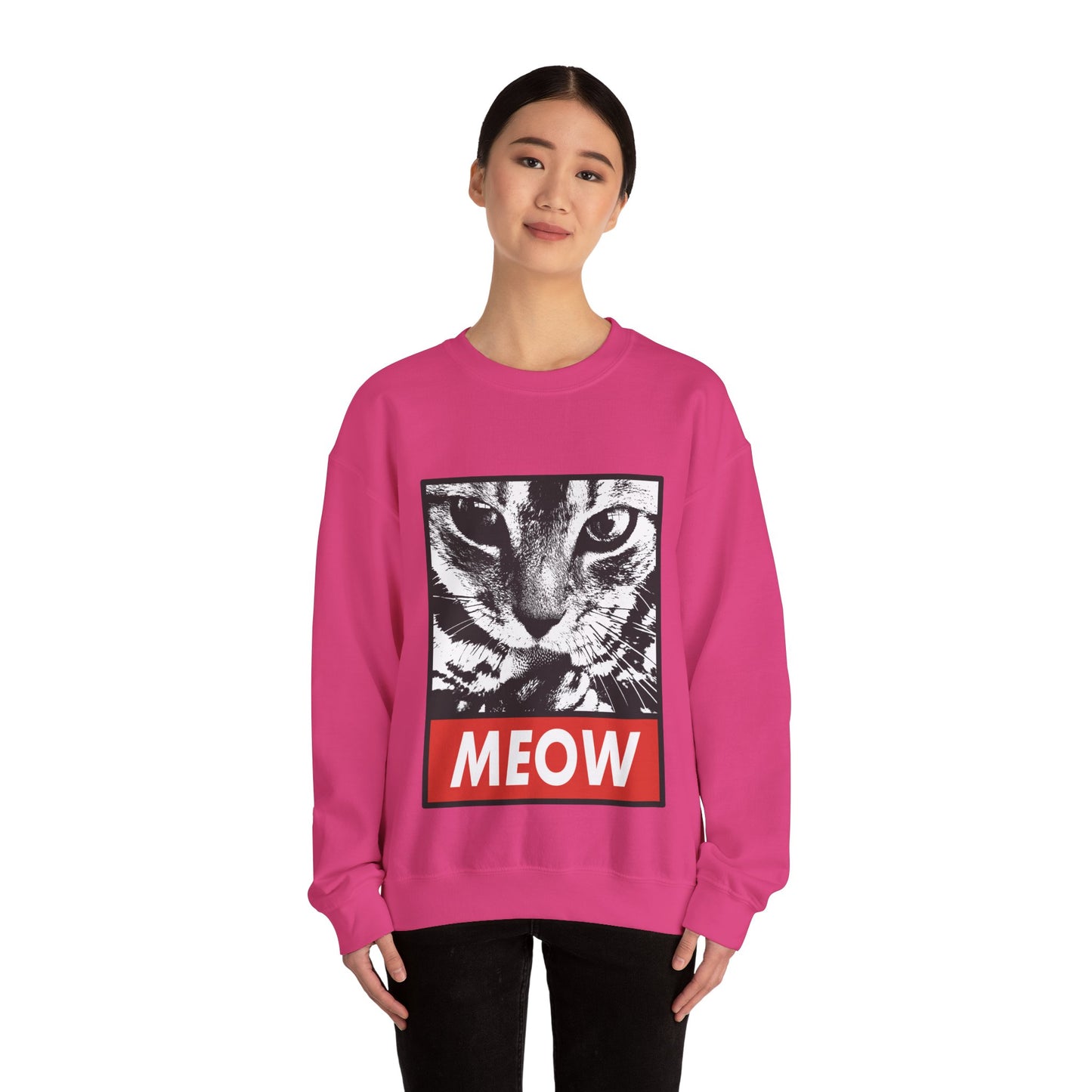 Cat Meow Crewneck Sweatshirt – Retro Graphic Cat Face