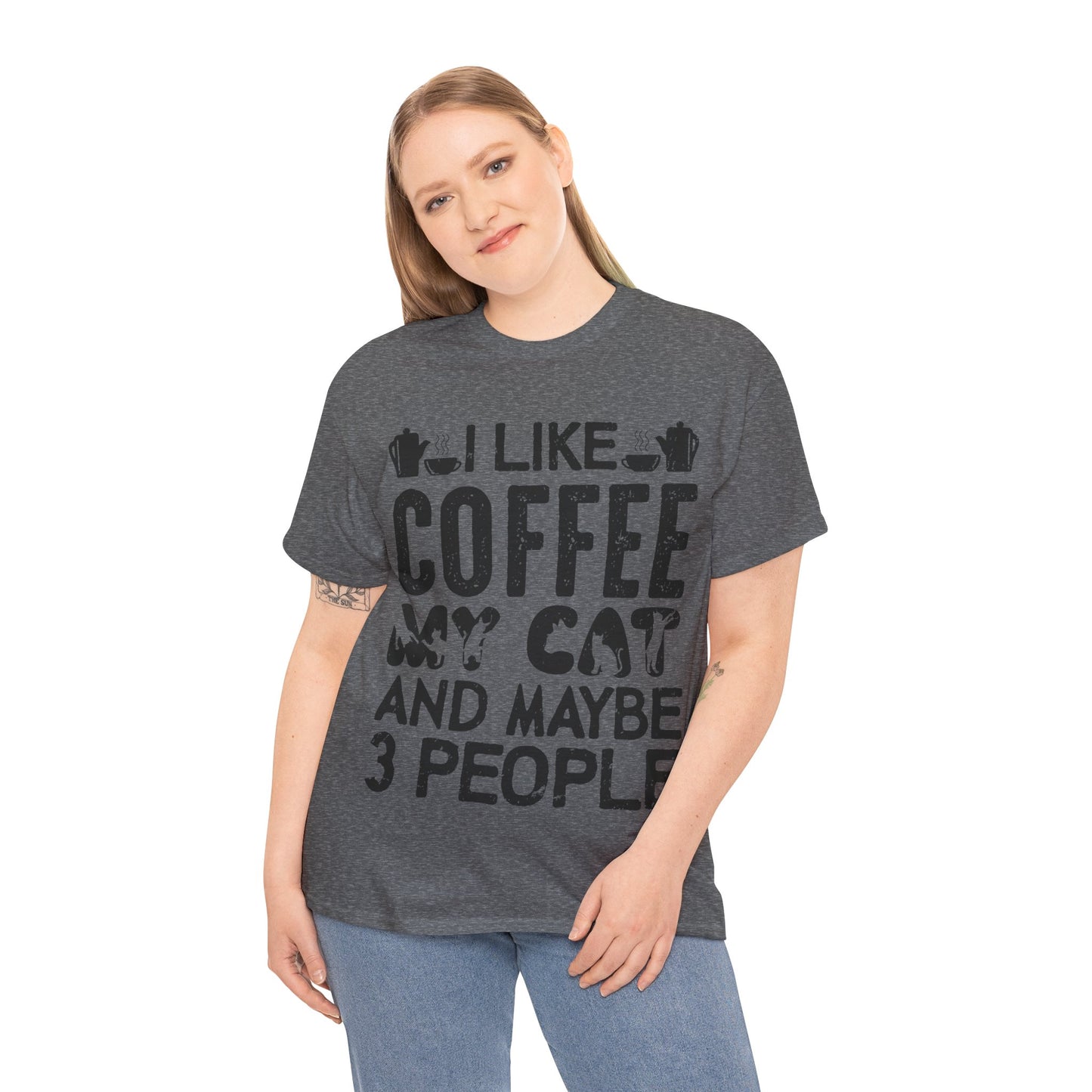 Coffee & Cat Tee — "I Like Coffee, My Cat, And Maybe 3 People" Funny Cat Lover Shirt