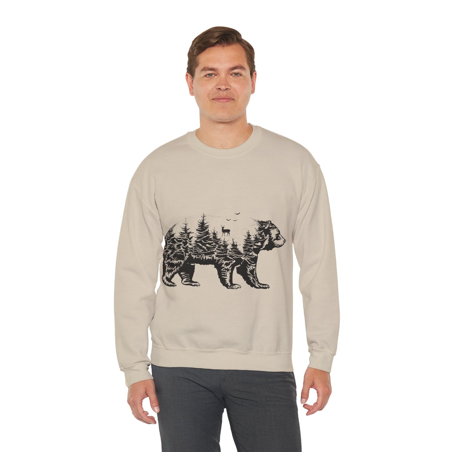 Bear Forest Crewneck Sweatshirt – Woodland Double Exposure Graphic