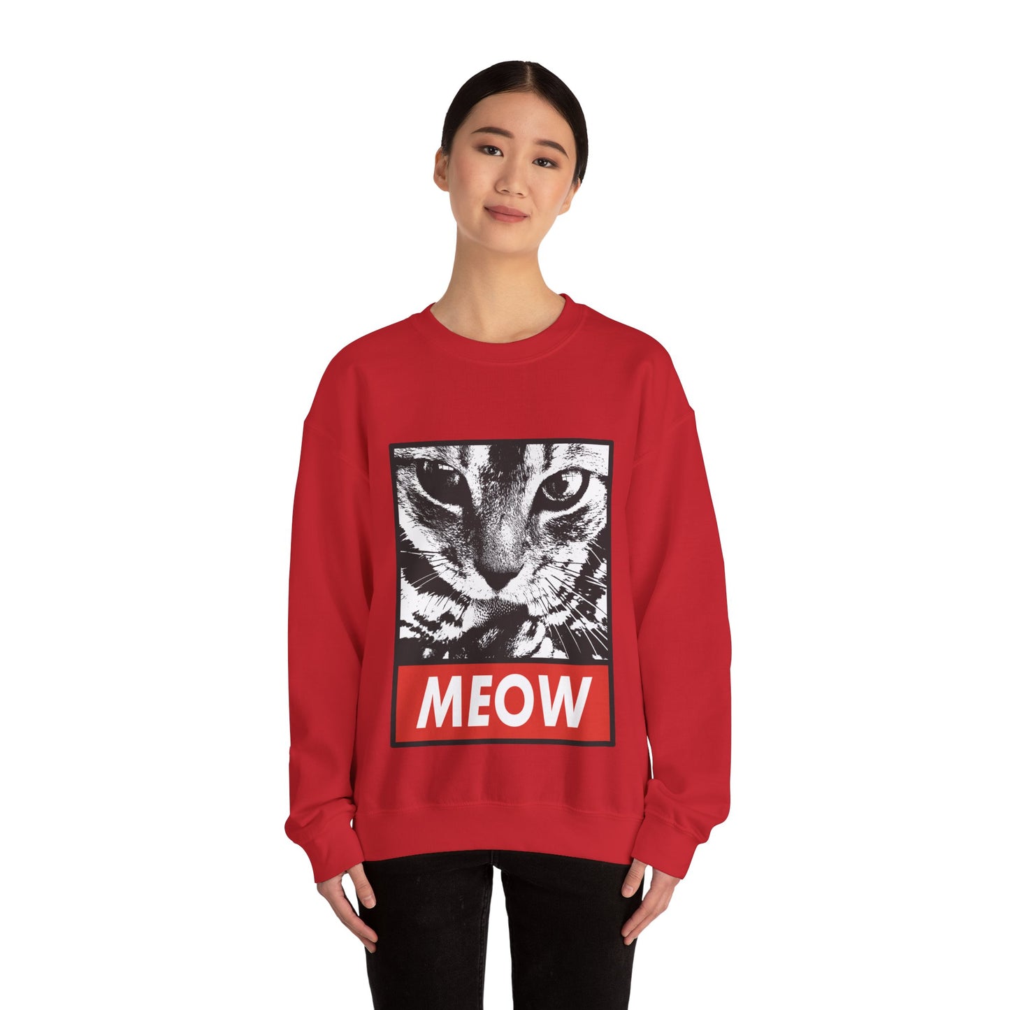 Cat Meow Crewneck Sweatshirt – Retro Graphic Cat Face