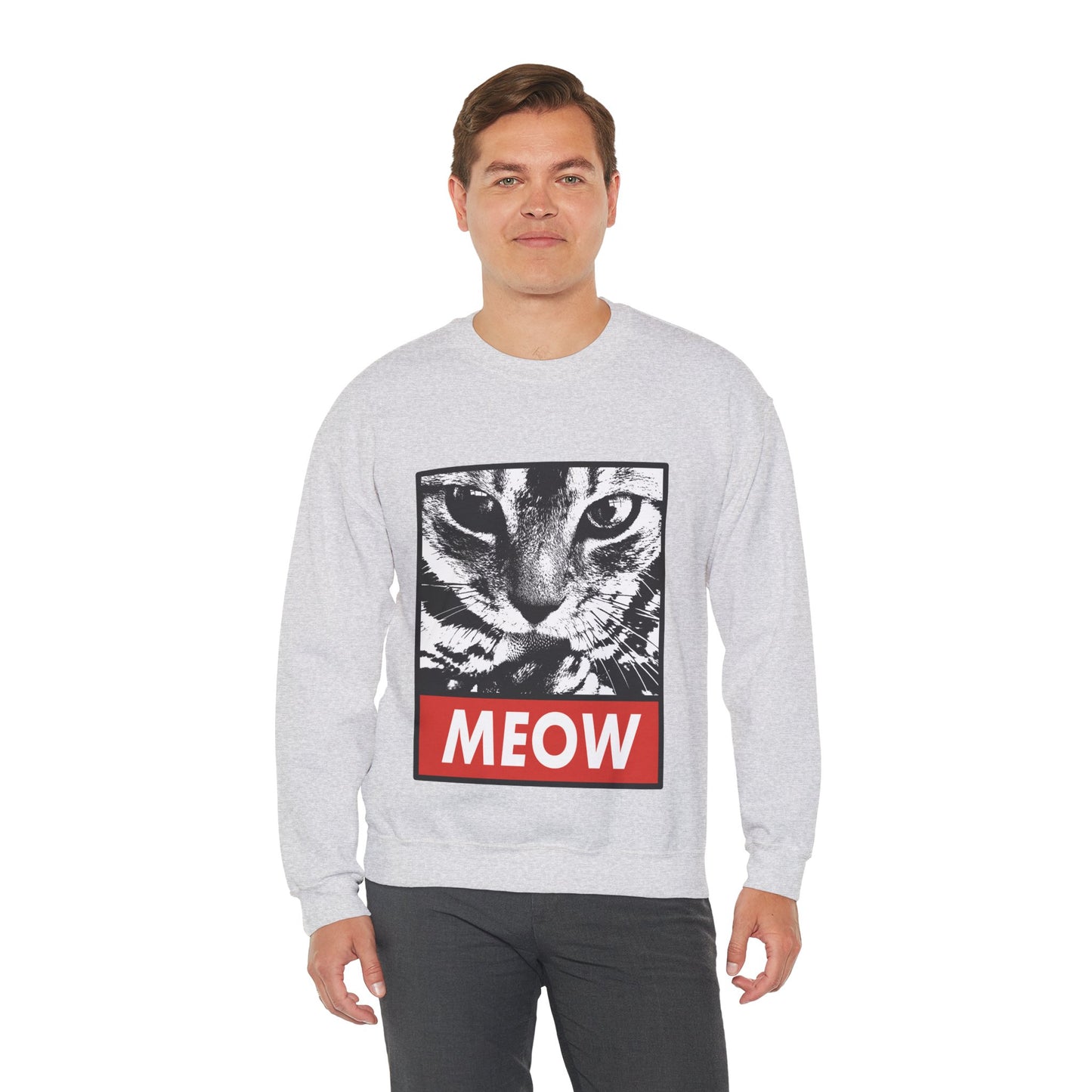 Cat Meow Crewneck Sweatshirt – Retro Graphic Cat Face