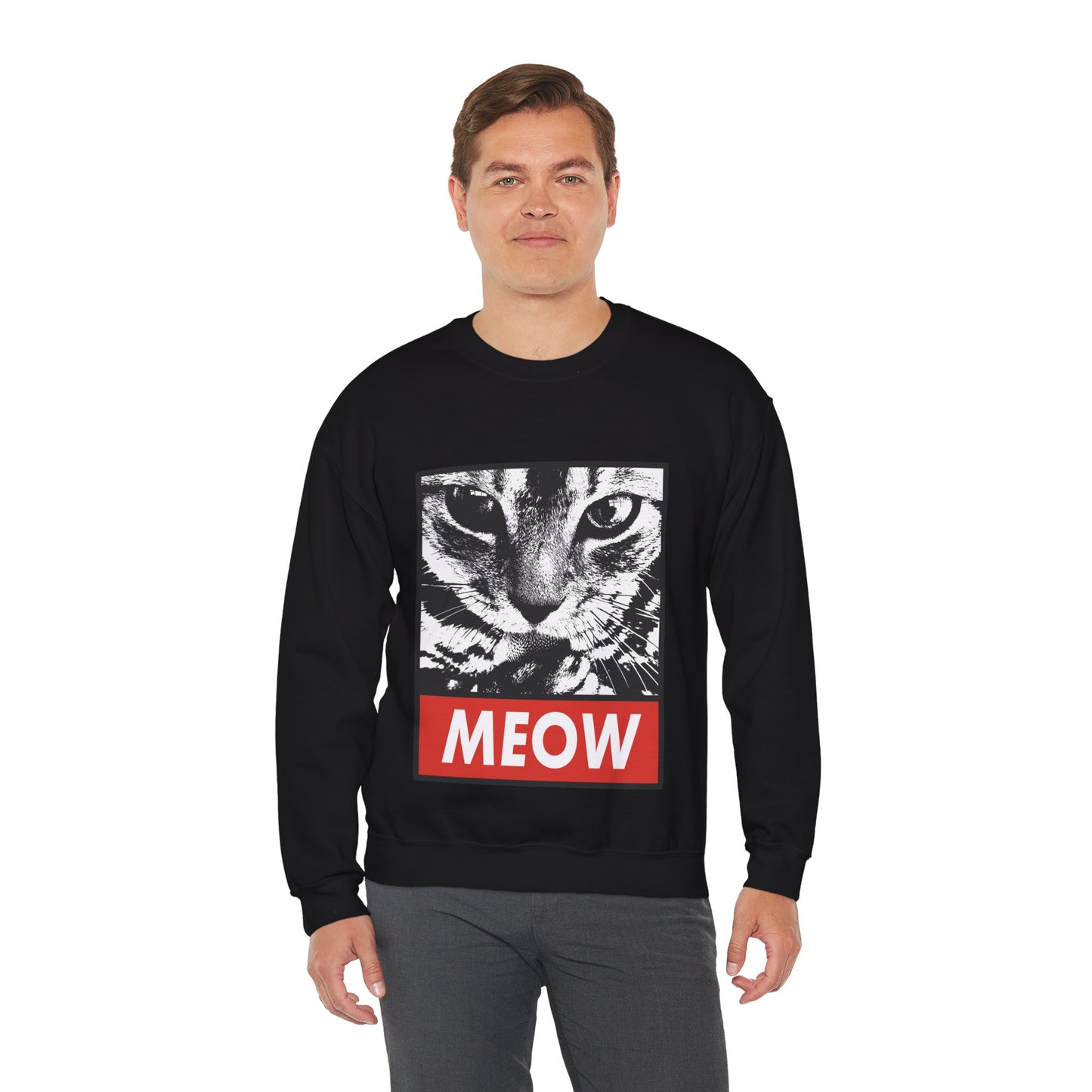 Cat Meow Crewneck Sweatshirt – Retro Graphic Cat Face