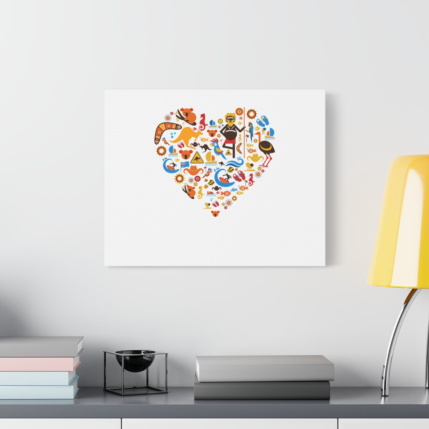 Heart Mosaic Canvas Wall Art — Colorful Travel & Adventure Icons