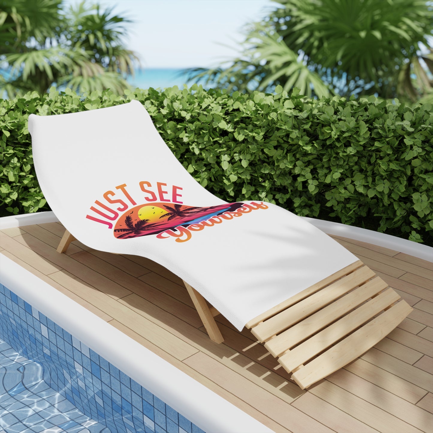 Beach Towel - "Just See Yourself" Tropical Sunset Palm Print