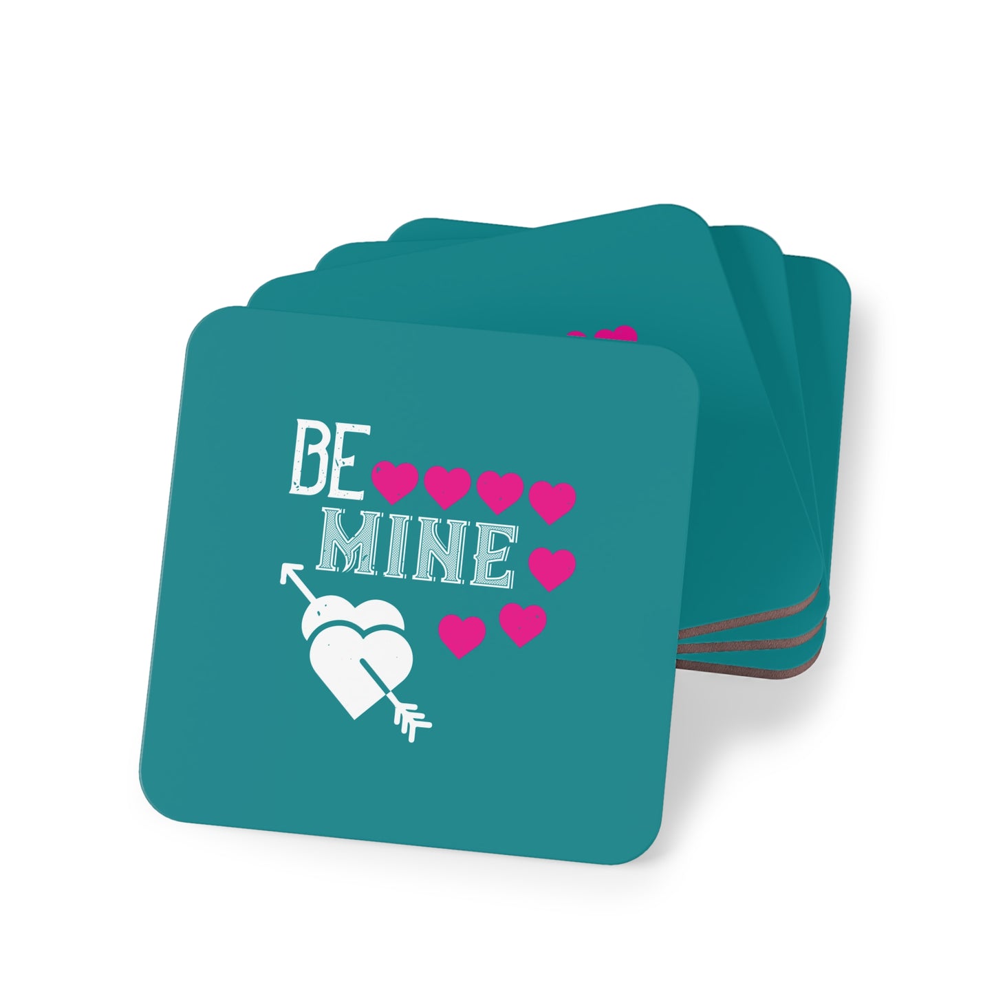 Valentine 'Be Mine' Heart Coasters — Romantic Cork Drink Coaster Set