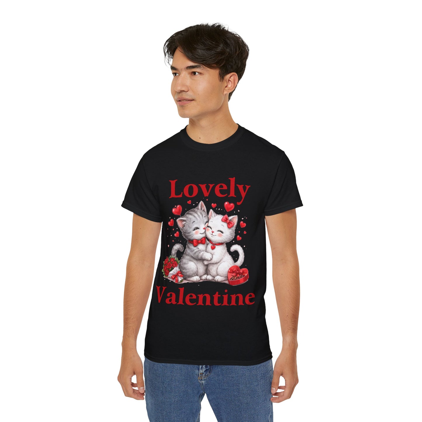 Valentine Kitty Tee - "Lovely Valentine" Cute Cat Couple Valentine's Day T-Shirt