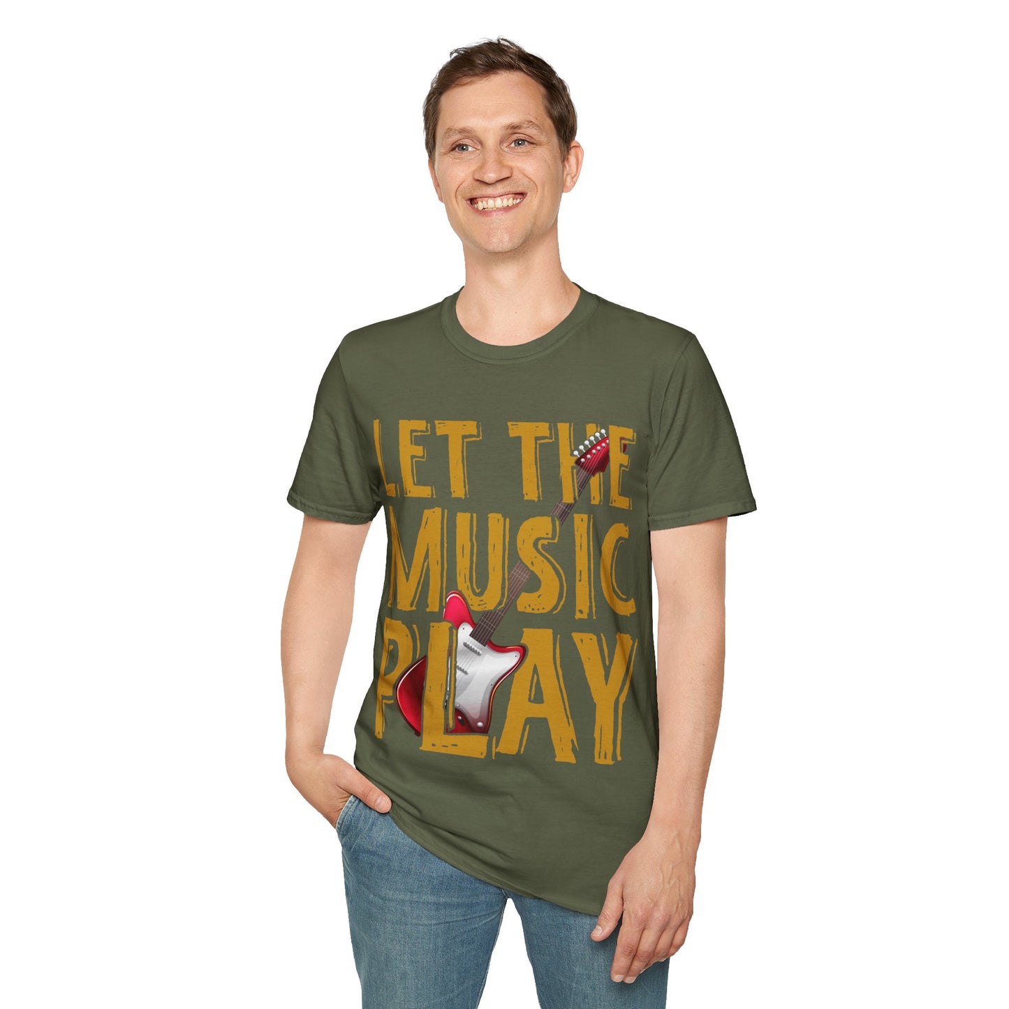 Let The Music Play Guitar T-Shirt — Retro Rock Music Tee for Musicians & Fans