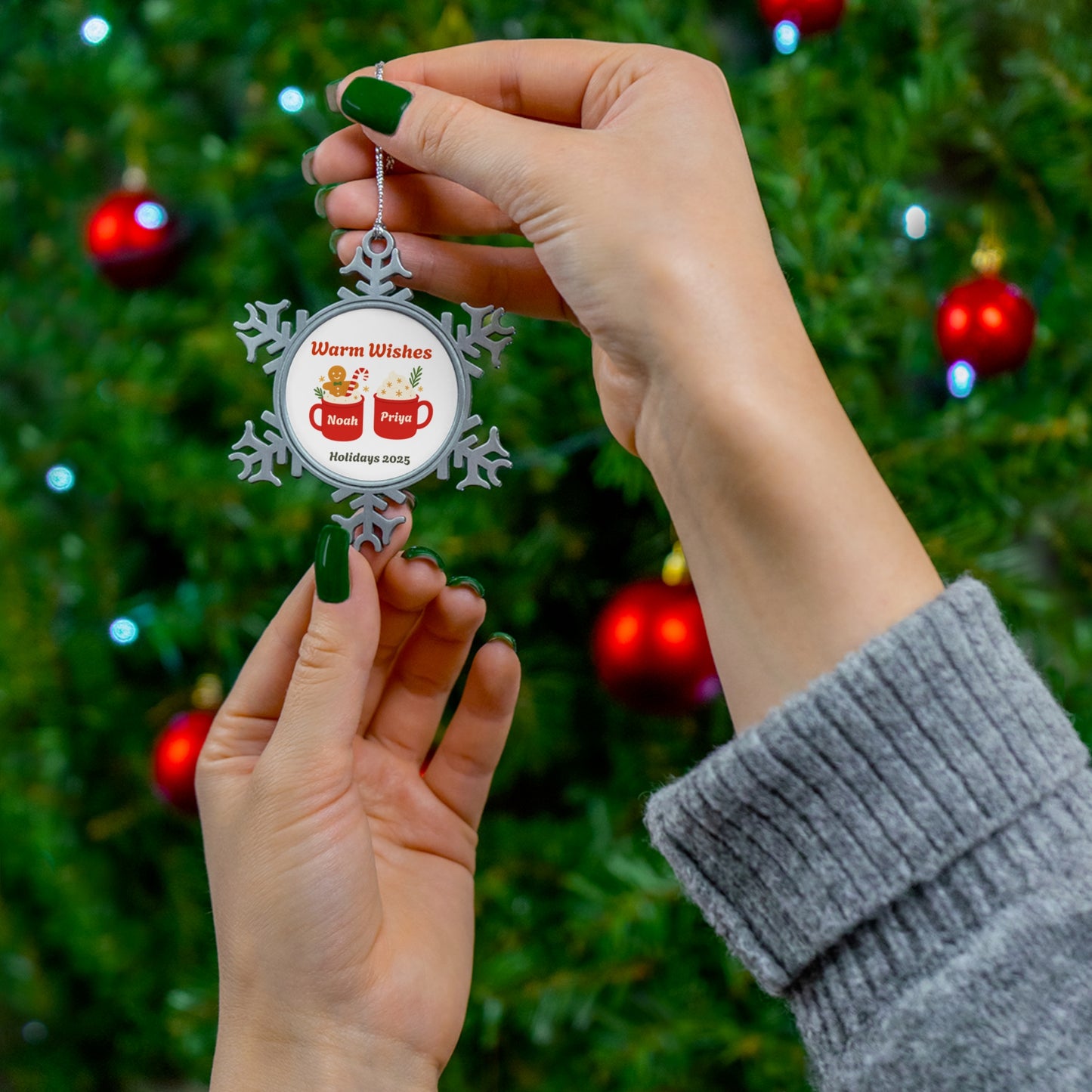 Pewter Snowflake Ornament — Personalized "Warm Wishes" Holiday Keepsake