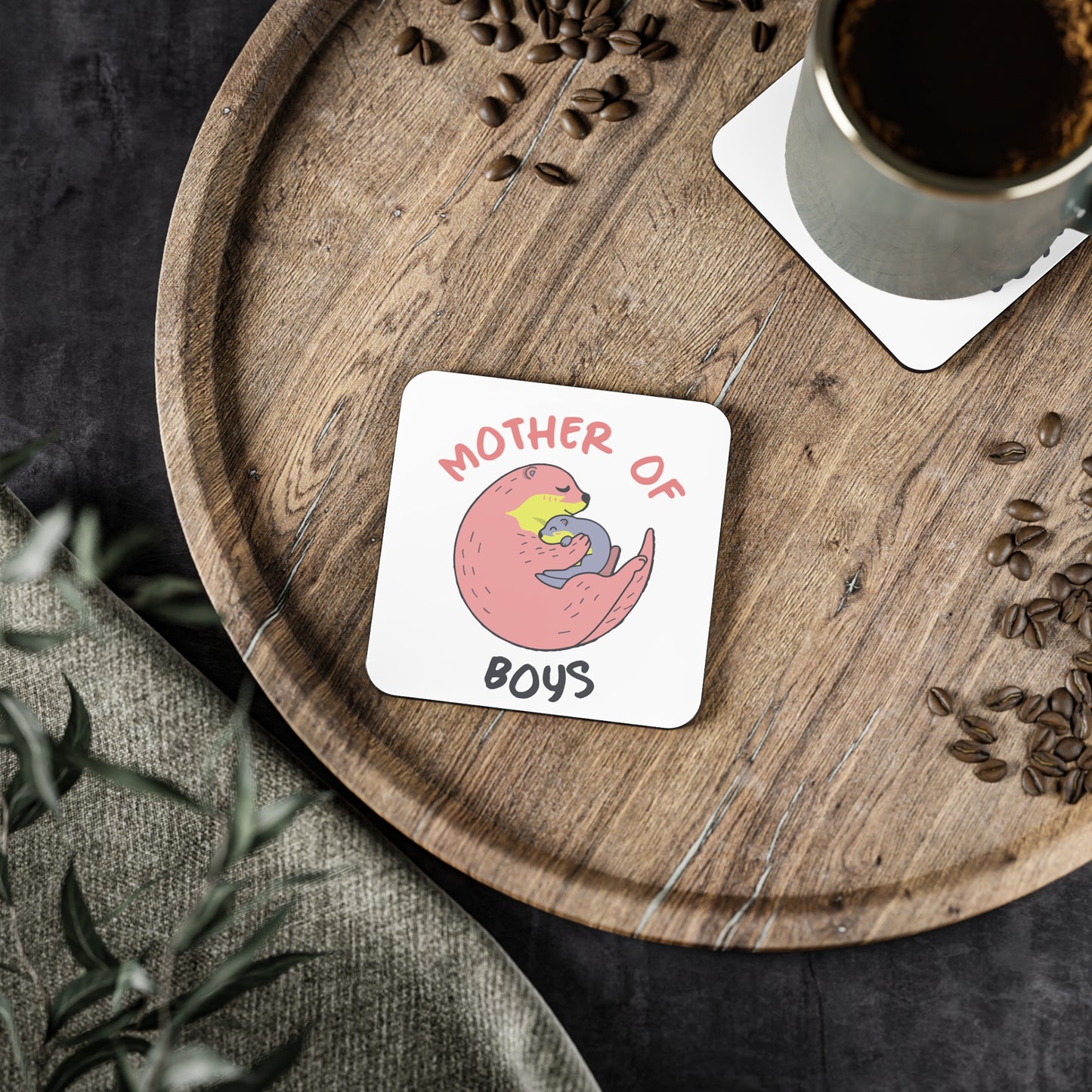 Mother of Boys Cork Coaster — Cute Otter Mom Drink Protector, Mother’s Day Gift