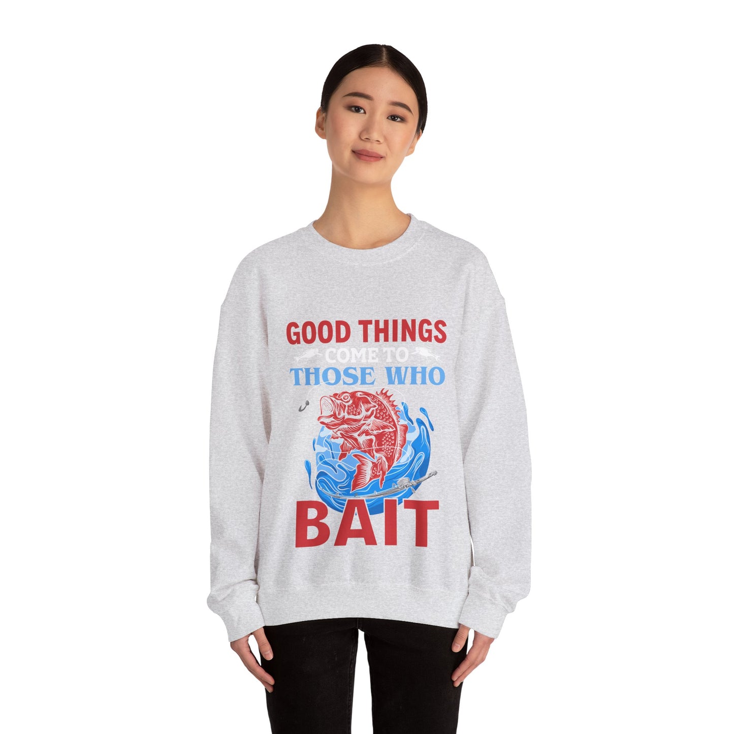Fishing Enthusiast Crewneck Sweatshirt - Good Things for Bait Lovers