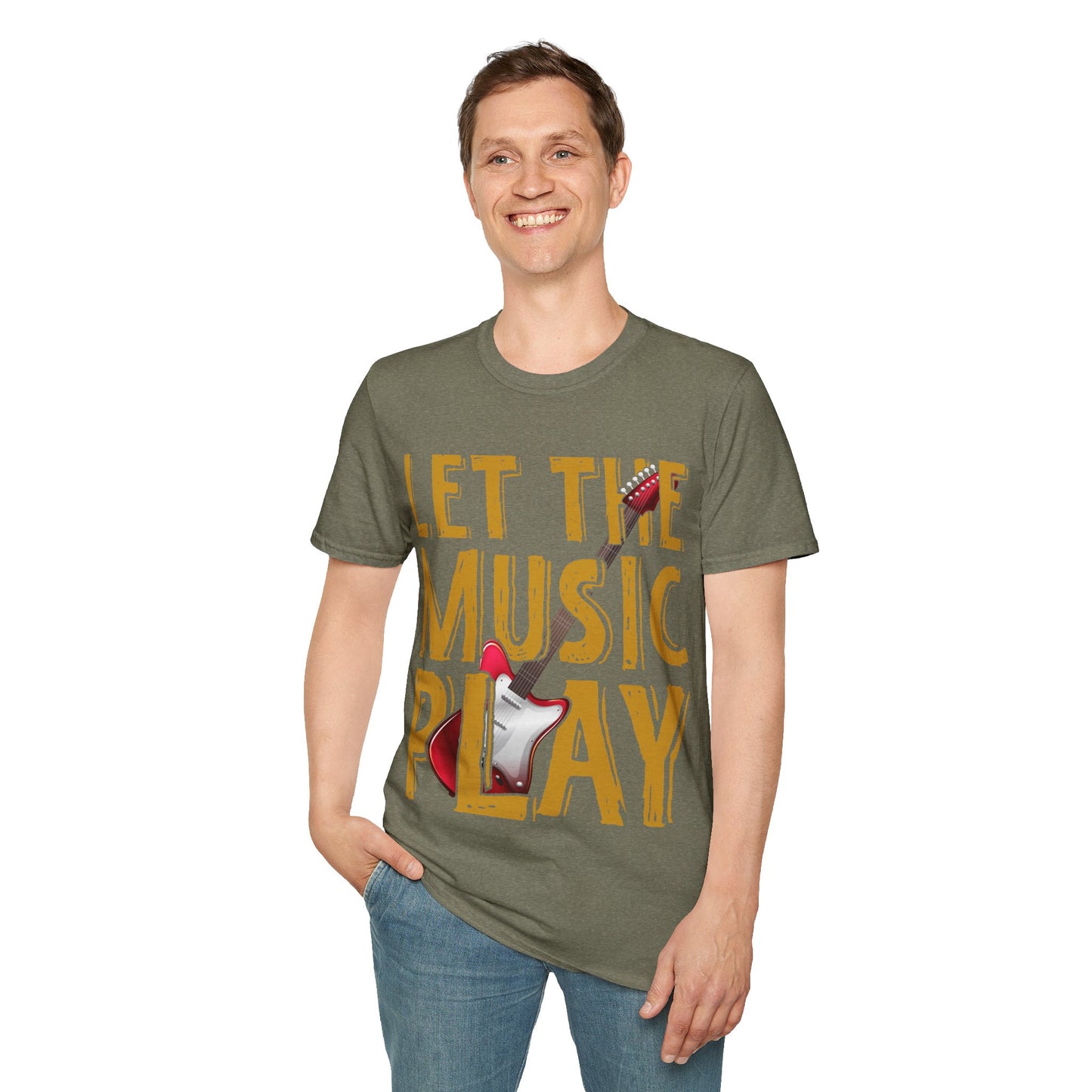 Let The Music Play Guitar T-Shirt — Retro Rock Music Tee for Musicians & Fans