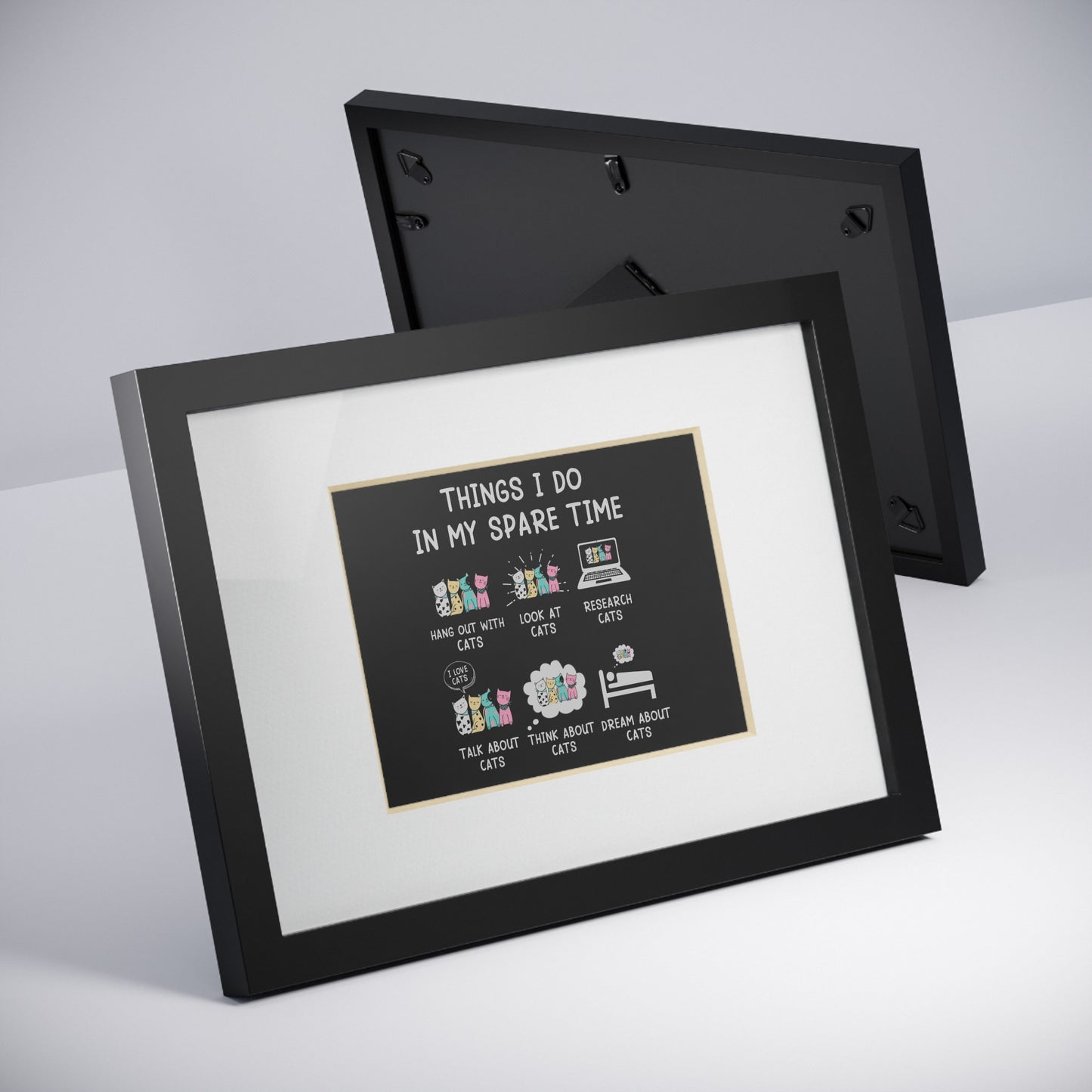Framed Poster — "Things I Do in My Spare Time" Cute Cat Activity Print