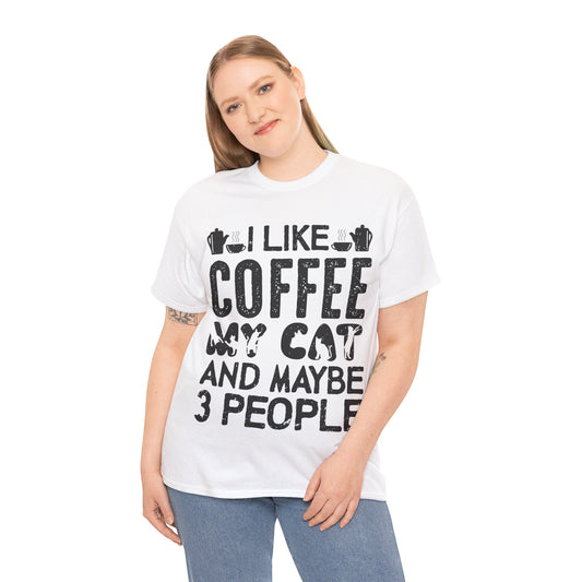 Coffee & Cat Tee — "I Like Coffee, My Cat, And Maybe 3 People" Funny Cat Lover Shirt